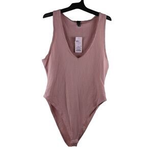 Waffle Knit Bodysuit Wild Fable Large‎ Layering Scalloped Neckline Pink Staple